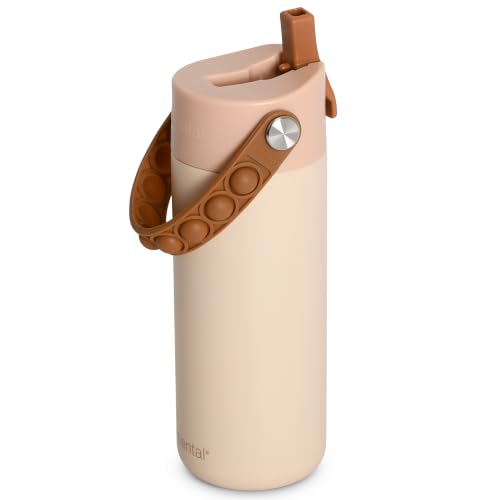 Elemental Insulated Kids Water Bottle, Stainless Steel Water Bottle with Straw Lid & Pop-It Handle, Leak-Proof Water Bottles for School, Boys or Girls, Travelling and Sports, 18oz - Beige - color: Beige