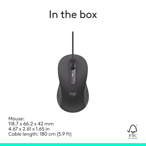 Logitech Signature Wired M520 L Optical Mouse for Business - Graphite | For Business, Optical, Plug-and-Play, Windows, Mac, Chrome, PC, Laptops