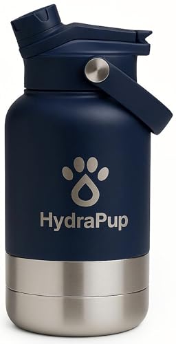 32oz Insulated Water Bottle with Dog Bowls – Human & Pet Shared Use, Stainless Steel Leakproof Travel Bottle (Navy Blue) - color: Navy Blue