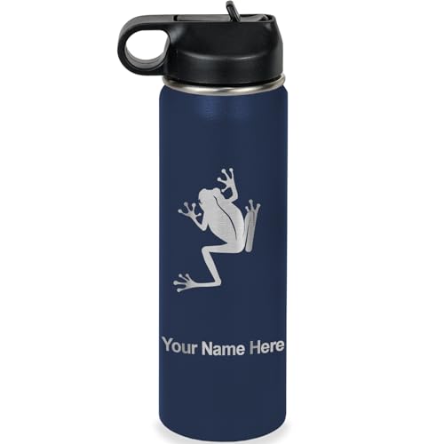 LaserGram Personalized 20oz Water Bottle, Tree Frog (Navy Blue) | Engraved Gift, Vacuum Insulated Stainless Steel, Flip-Top Straw Lid, Laser Engraved With Your Name - color: Navy Blue, size: 20 Ounces