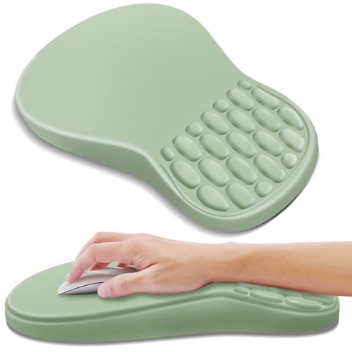 YIWEI Ergonomic Mouse Pad with Wrist Rest for Carpal Tunnel Pain Relief | Memory Foam Wrist Support,Non-Slip Rubber Base, Keyboard Computer Mousepad,Lycra Cloth Surface,Gaming Home Office - color: Green