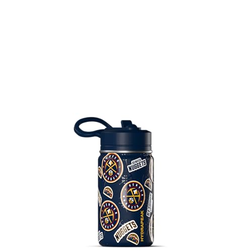 Hydrapeak NBA Officially Licensed Denver Nuggets Mini 14oz Kids Stainless Steel Water Bottle with Straw Lid & Flexible Handle, Double Wall Insulated, Spill Proof, Perfect for Back to School - color: Denver Nuggets