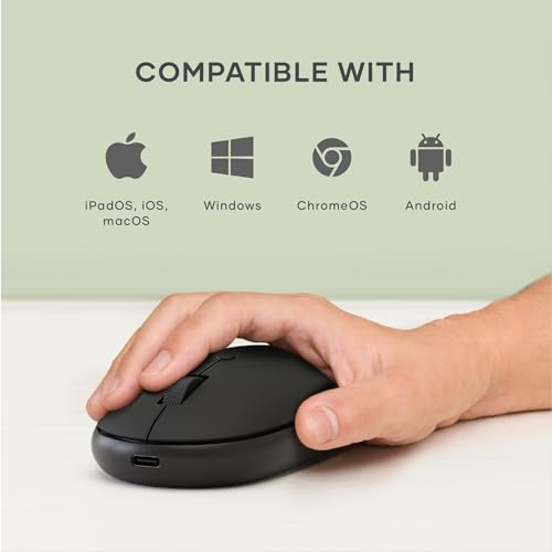 Satechi OntheGo Bluetooth Mouse, Connect Up to 3 Devices, for Laptop, Black | USB-C rechargeable battery, compact & portable, for laptop, computer, tablet - color: Black