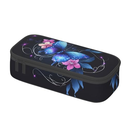 Yrebyou Butterfly Pencil Case Big Storage Pencil Pouch Multi-Functional Pen Bag Cute Lightweight Organizer for Aldult Office College - color: Blue