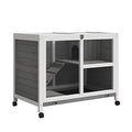 PawHut Rabbit Hutch with Wheels, Desk and Side Table Sized, Wooden Rabbit Cage, Waterproof Small Bunny Cage with Removable Tray, Openable Roof, for Indoor & Outdoor, Gray | Wooden Rabbit Cage, Waterproof Small Bunny Cage, Removable Tray, Openable Roof, fo