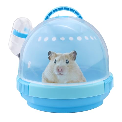 Blue Portable Hamster Carrier with Water Bottle & Handle, Breathable Guinea Pig Travel Cage, Pet Small Animal Carrier Carrying Case for Gerbils Mice Hedgehog Outgoing Transport (7" x 6.2") - color: Blue