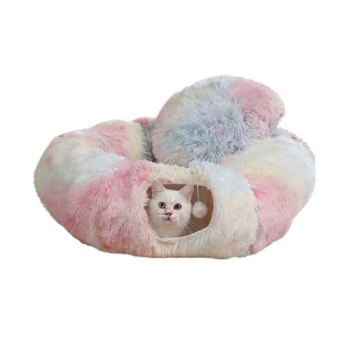 Cat Tunnel with Cat Bed for Indoor Cats, Under Christmas Tree Soft Plush Peekaboo Cat Cave Donut Tunnel, Multifunctional Playground Toys Hideplace for Kittens, Rabbit, Ferret - color: Rainbow colors