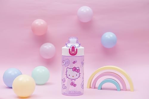 Zak Designs Sanrio Hello Kitty Sage 16oz Leak-Proof Straw Kids Water Bottle | BPA Free, Durable Plastic, Cupholder Friendly, Dishwasher Safe, Easy to Clean, Lid Lock, Handle, For School, Home, Travel - color: Hello Kitty, size: 16 Ounces