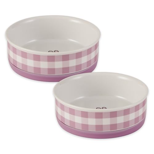 Bone Dry Ceramic Food Bowls, Non-Slip & Dishwasher Safe, Medium Set, 6x2 Pansy Check - color: Pansy Petite Check, size: Medium Set, 6x2"