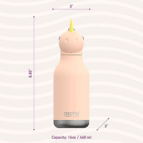 asobu Bestie Water Bottle, Cute Collectible Character, Leak Proof, BPA Free | 16 oz, Stays Cold 24 Hours, Double Wall Vacuum Insulation, Food Grade Stainless Steel, Spill Resistant, Great Gift Idea - color: Unicorn