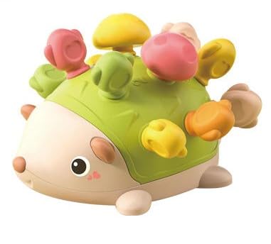 Interactive Montessori Hedgehog Toy with Colorful Mushroom Pegs, Educational Toddler Learning Toy. - color: Green