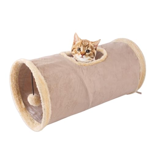 Cat Tunnel,Indoor Cat Play Tube Toys with Play Ball,Durable Collapsible Rabbit Hideaway Tunnel for Kitten,Bunny, Guinea Pig, Rat, Hamster, Ferret, Chinchilla (Khaki) - color: Khaki