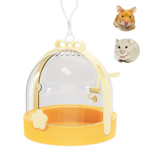 TUTU&LELE Travel Cage for Dwarf Hamster Mice Small Pets Hand Crossbody Carrier with Warm Plush Pad & Water Bottle (Yellow) - color: Yellow
