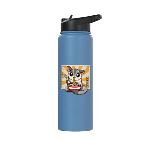 Womens Girls Cute Kawaii Japanese Ramen Sugar Glider Lover Stainless Steel Insulated Water Bottle - color: Light Blue