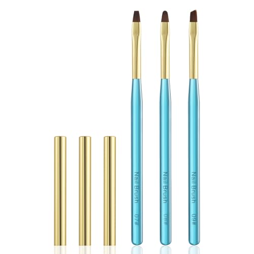 3Pcs Nail Art Clean Up Brushes Nail Brushes Cleaning Polish Mistakes | Cleaning Polish Mistakes on the Cuticles Acetone Resistant Nail Brush Fingernail Cleaning Brushes for Nail Art and Designs - color: Metal Blue