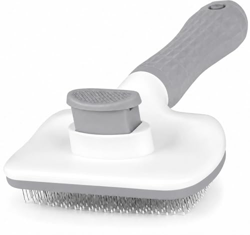 Generic Pet Grooming Brush, Gray - Self Cleaning Dematting Comb for Cats and Dogs, Bristles with Massage Particles, Ergonomic Handle Design, Easy to Use, for Long or Short Hair Breeds, Stainless Steel - color: Gray
