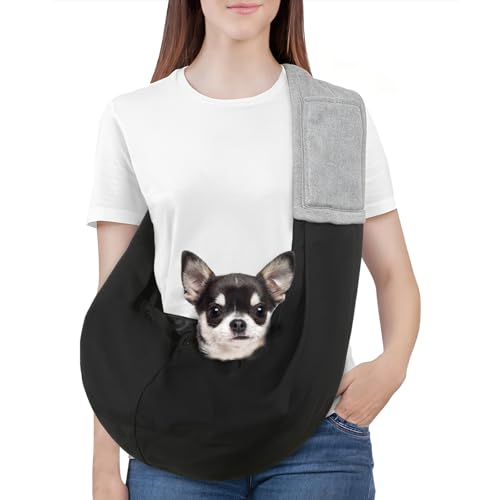 Pawaboo Small Dog Sling Carrier, Reversible Hands Free Dog Sling Carriers for Small Dogs and Cats, Puppy Slings Carrier with Safety Harness, Puppy Essentials, Black+Gray - color: Z-Black+Gray