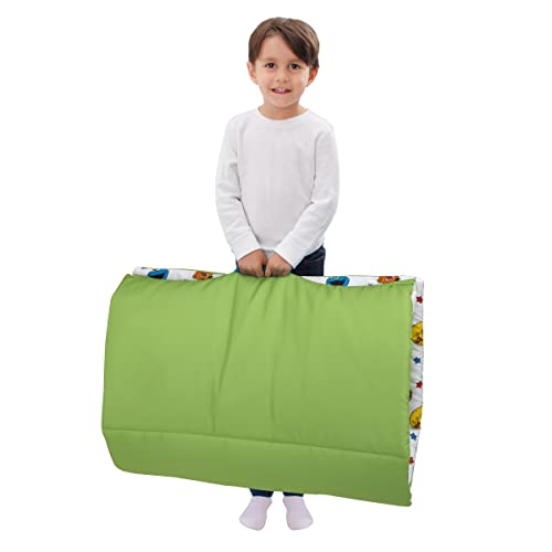 Marvel Spiderman to The Rescue Red, White, and Blue Deluxe Easy Fold Toddler Nap Mat - color: Sesame Street Come and Play Blue