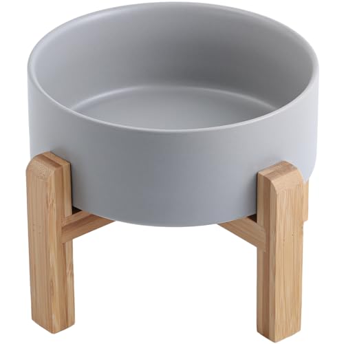 Grey Raised/Elevated Ceramic Dog Bowl for Small Medium Sized Breeds,Dog Food Water Bowl with Stand,6 in Non Slip Heavy Pet Feeding Dish 3.6 Cups/ 850 ml /28 OZ - color: Grey, size: 6 in