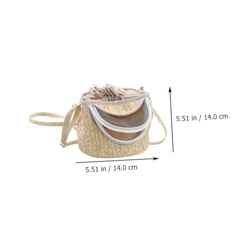 Portable Hamster Carrier with Ventilated Gauze Small Pet Carry-Out Bag Lightweight Straw-Woven Design for Outdoor Travel 5.51X5.51X4.72In