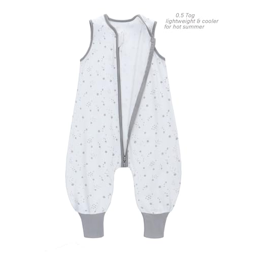 Miracle Baby Sleep Sack with Feet - 0.5 TOG 100% Breathable Cotton Wearable Blanket, Sleeveless Design Sleeping Bag for Baby - color: White Stars, size: 2-4 Years(L)