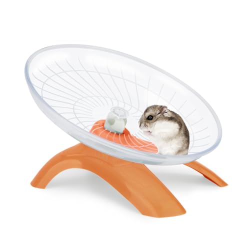 Silent Hamster Exercise Running Wheel Flying Saucer, Orange | Non-slip surface, smooth & quiet spinning, durable plastic, encourages healthy exercise, for dwarf hamsters/mice/gerbils - color: Orange