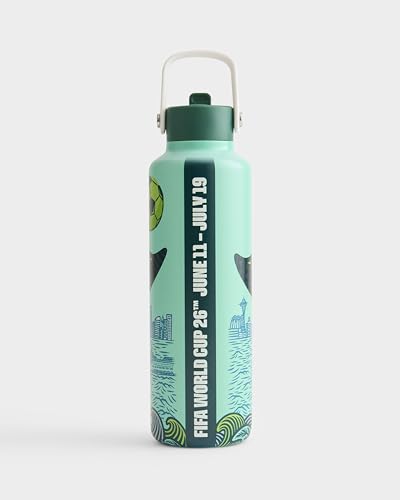 Drib 24oz Insulated Water Bottle, FIFA World Cup 2026 Edition – Performance Stainless Steel Insulated Bottle with Quiet Leak-Proof Straw Lid (Seattle - City Poster) - color: Seattle - City Poster