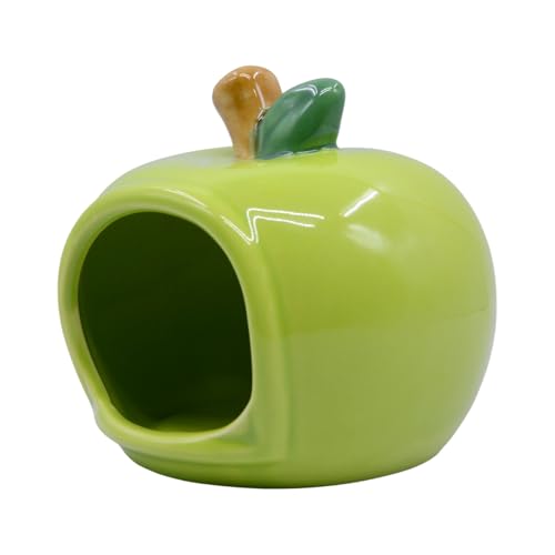 Cute Ceramic Hamster Hideout Habitats Syrian Dwarf Hamster Hide Hideaway House Cozy Bed Mini Chinchilla Gerbils Mice Hut Small Animals Sand Bath Cave Cage Accessories (Green)