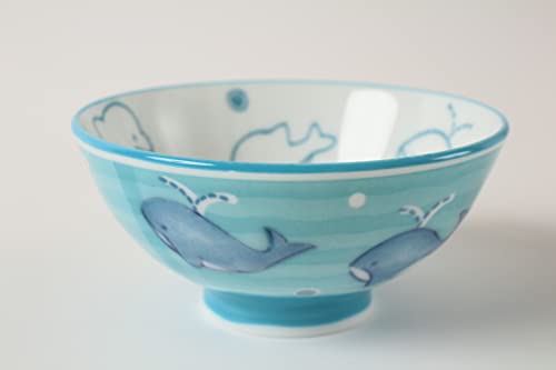 Mino ware Japanese Ceramics Kids Rice Bowl made in Japan (Japan Import) Dolphine & Whale Blue MIC014
