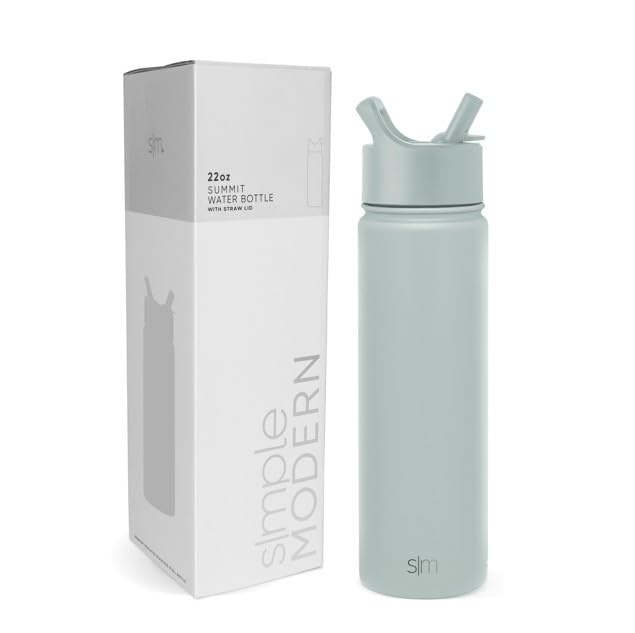Simple Modern Water Bottle with Straw Lid Vacuum Insulated Stainless Steel Metal Cup Bottles | Reusable Leak Proof BPA-Free Flask for Gym, Travel, Sports | Summit Collection | 22oz, Sea Glass Sage | Summit Stainless Steel Water Bottles, Metal Cup | Leak P