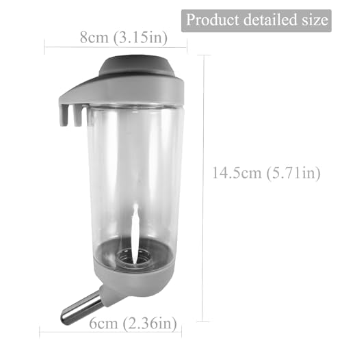 Dog Crate Water Bottle Dispenser - No Drip Dog Kennel Water Dispenser & Cage Bottle - Easy-to-Use Water Bottle for Cat Crate - Perfect for Keeping Your Pet Hydrated (Grey)-350ML