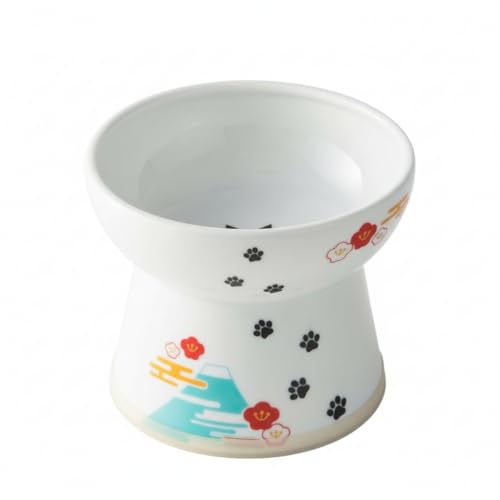 Necoichi Ceramic Raised Cat Food Bowl, Whisker-Friendly (Fuji, Large Flat) - color: Fuji, size: Large