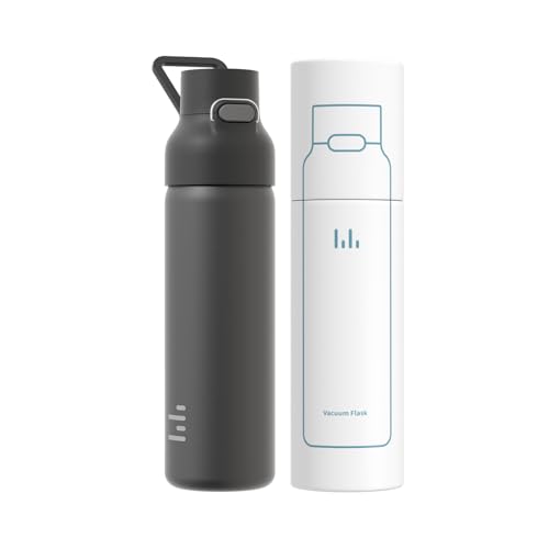 24oz 316L Stainless Steel Insulated Water Bottle | Smooth-flow oval spout, One-hand flip lid, Easy carry handle, Easy to clean, Sweat-proof exterior, Black - color: Black