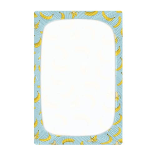 Banana Print Baby Crib Sheets for Boys Girls 27x39 Inch | Cartoon Delicious Tropical Fruit Playard Sheets Toddler Bed Sheets Yellow and Blue Fitted Unisex Mini Crib Mattress Cover - color: Blue, size: 39*27*5 In
