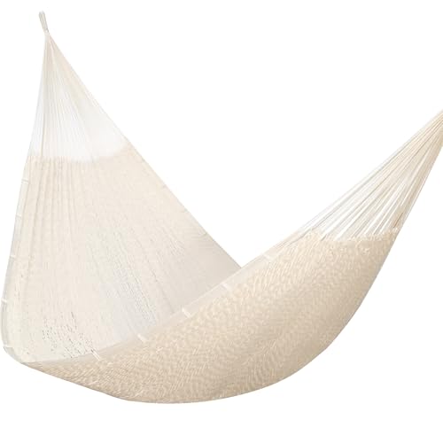 Family Handwoven Rope Mayan Hammock, 600 lbs Capacity, Extra Large | 2 Person, Portable Carrying Bag, Easy-Used Tree Straps, Carabiners, Soft Fabric, for Backyard, Patio (Nature, XX-Large) - color: Nature, size: XX-Large