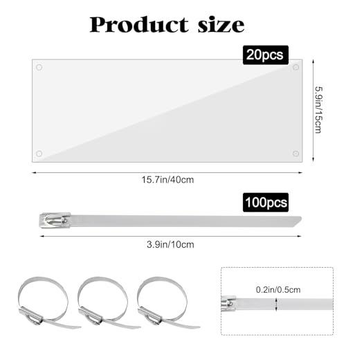 20 Pcs Pet Cage Liner 15.7'' x 6'', Cage Urine Guard Side Lining Clear Sheet with 100 Pcs Stainless Steel Zip Ties, Anti-Urine Side Lining Sheet for Rabbit Guinea Pig Hamster Ferret Chinchilla