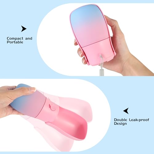 Portable Dog Water Bottle 10oz Pink | Foldable pet water dispenser, food grade plastic, ease to use for outdoor walking, hiking, travel - color: Pink, size: 10OZ