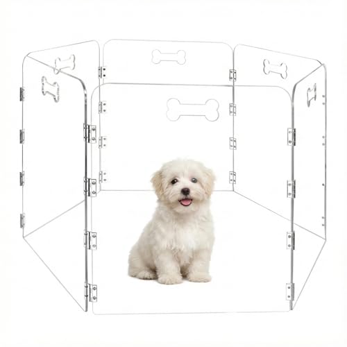 6-Panel Clear Acrylic Freestanding Dog Gate, Folding Pet Barrier | Transparent Puppy Fence with Handles, Foldable Playpen for House, Indoor Stairs, Doorways, Small Dogs & Rabbit - size: 6-Panel