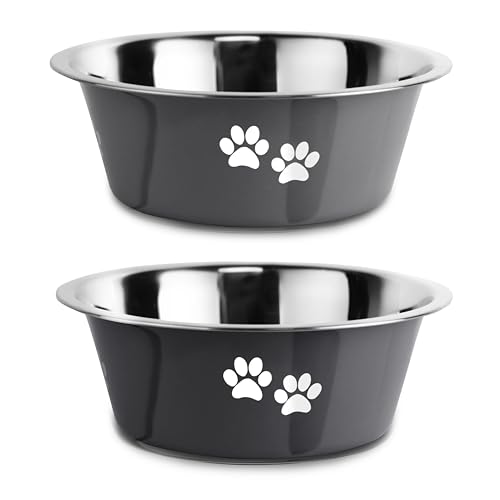 Stainless Steel Dog Bowls, Nonslip Rubber Bottom No Spill Proof Skid Metal Insulated Dog Bowls for Large Medium Small Breed Dogs (Grey, 3.6 Cups/29 OZ) - color: Grey, size: 3.6 Cups/29 OZ