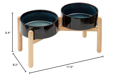 Havniva Elevated Dog Bowls Ceramic Dog Bowls with Stand, Dog Food Bowl | 8.3” Raised Dog Bowls with Non-Slip Wood Stand, Dog Food and Water Bowl Set, Double Dog Feeding Bowls for Large Dogs - color: 2 Bowls+Stand - Starry Sky, size: 8.3inch
