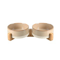 SPUNKYJUNKY Ceramic Dog and Cat Bowl Set with Wooden Stand, Modern Cute Weighted Food Water Bowl Set for Small Size Dogs (1.7 Cups, 2 × Pattern Brown) - color: Pattern Brown × 2, size: 1.7 cups