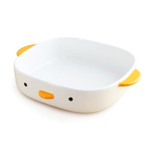 PURROOM Cute Duck Baking Dish, Ceramic Casserole Square Dish, Porcelain Pie Pan, 9x9 in Medium Baking Pan with Handles, Oven Safe & Durable Bakeware for Lasagna. - size: 9x9'' Baking Dish