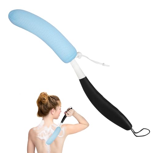 Back Scrubber for Shower,15.35" Long Handle Shower Brush for Body | Back Brush for Shower for Men Women, Long Handled Bath Sponge for Deep Clean,Exfoliating,Anti-Slip Curve Handled - size: Black-blue