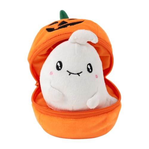 Plushland Halloween Zip-Up Pumpkin Stuffed Animal Plush Toys,Hideaway Spooky Black Cat Bat Ghost Plush Halloween Toy for Festive Decorations & Fun Surprises 6 Inches (Ghost) - style: Ghost
