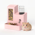 Hamster Water Bottle and Feeder, No Drip 2-in-1 Automatic Waterer and Food Dispenser, Gravity Feeding Hamster Cage Accessories for Small Pets 5.51 x 4.33 x 6.49 Inch - color: Pink
