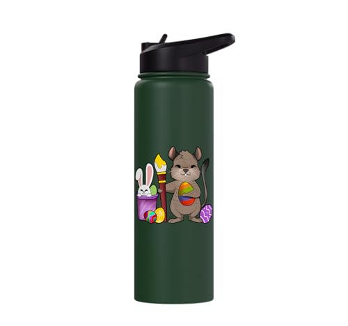 Cute degu painting Easter eggs Stainless Steel Insulated Water Bottle - color: Dark Green