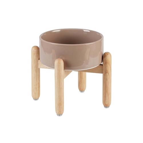 Havniva Elevated Dog Bowls Ceramic Dog Bowls with Stand, Dog Food Bowl | 7.3” Raised Dog Bowls with Non-Slip Wood Stand, Dog Food and Water Bowl Set, Dog Feeding Bowls for Medium Dogs - color: Bowl+Stand - Brown Coffee, size: 7.3inch