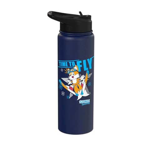 Sonic the Hedgehog - Ski Flying Tails Stainless Steel Insulated Water Bottle - color: Navy Blue