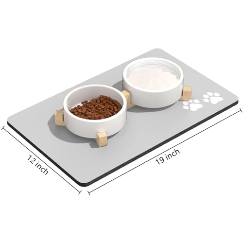 Rnivvi Dog Food Mat, 12" x 19" Footprint Absorbent Dog Cat Bowl Mat for Food and Water, Cute Anti-Slip Rubber Pet Feeding Rug Protect Floors, Puppy Placemat for Feeding & Watering Supplies, Gray - color: A-Gray Footprint, size: 12"x19" (Regular)