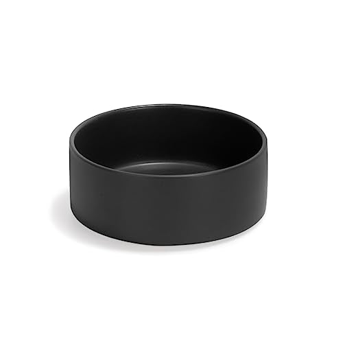 SPUNKYJUNKY 13.5OZ Ceramic Dog and Cat Bowl, Modern Cute Weighted Food Water Bowl for Replacement Black (2 Pack) - color: Black, size: 1.7 CUPS × 2
